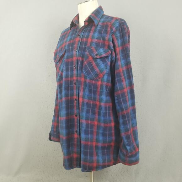 OshKosh B'gosh Shirt Mens Large Tall Blue Red Plaid Flannel Button Pockets - Picture 7 of 16